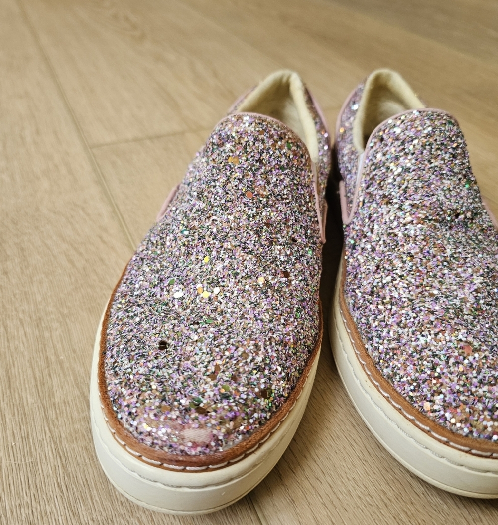 UGG Adley Pink Chunky Glitter Confetti Slip On Leather Shoes - Picture 5 of 10